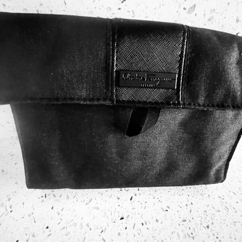 Salvatore Ferragamo black leather cosmetic bag & goodies. Never used
